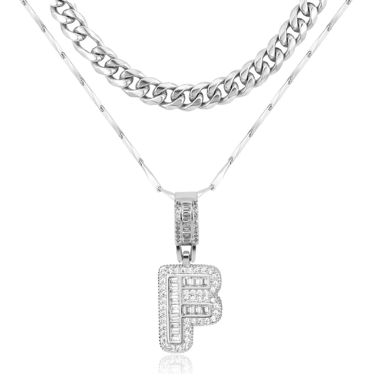 Set di 2 collane a strati in oro 14k, cubana e con iniziale