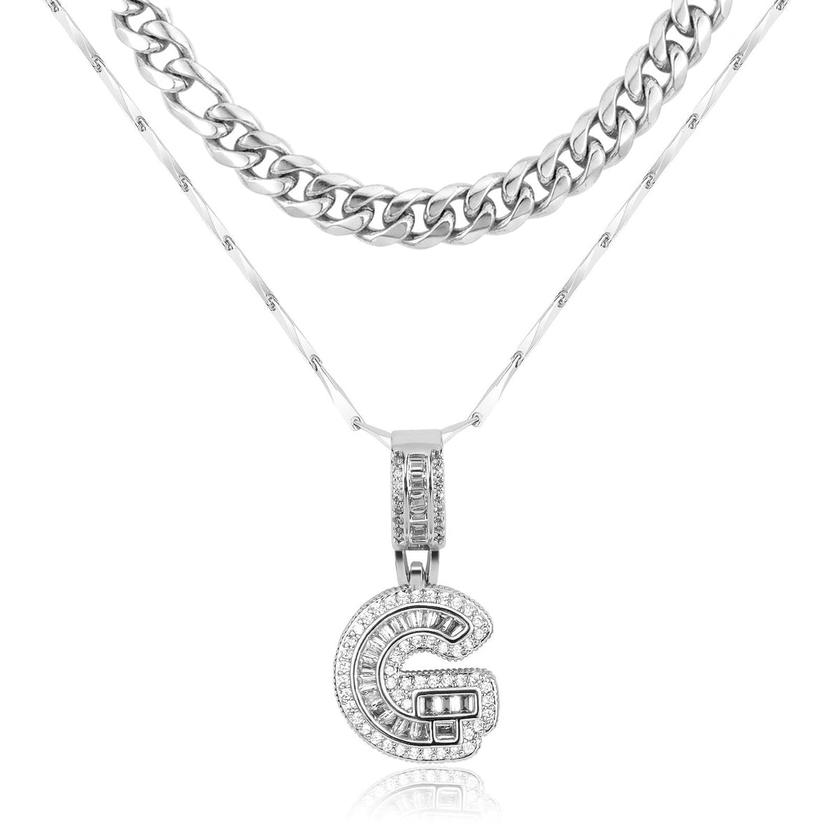 Set di 2 collane a strati in oro 14k, cubana e con iniziale