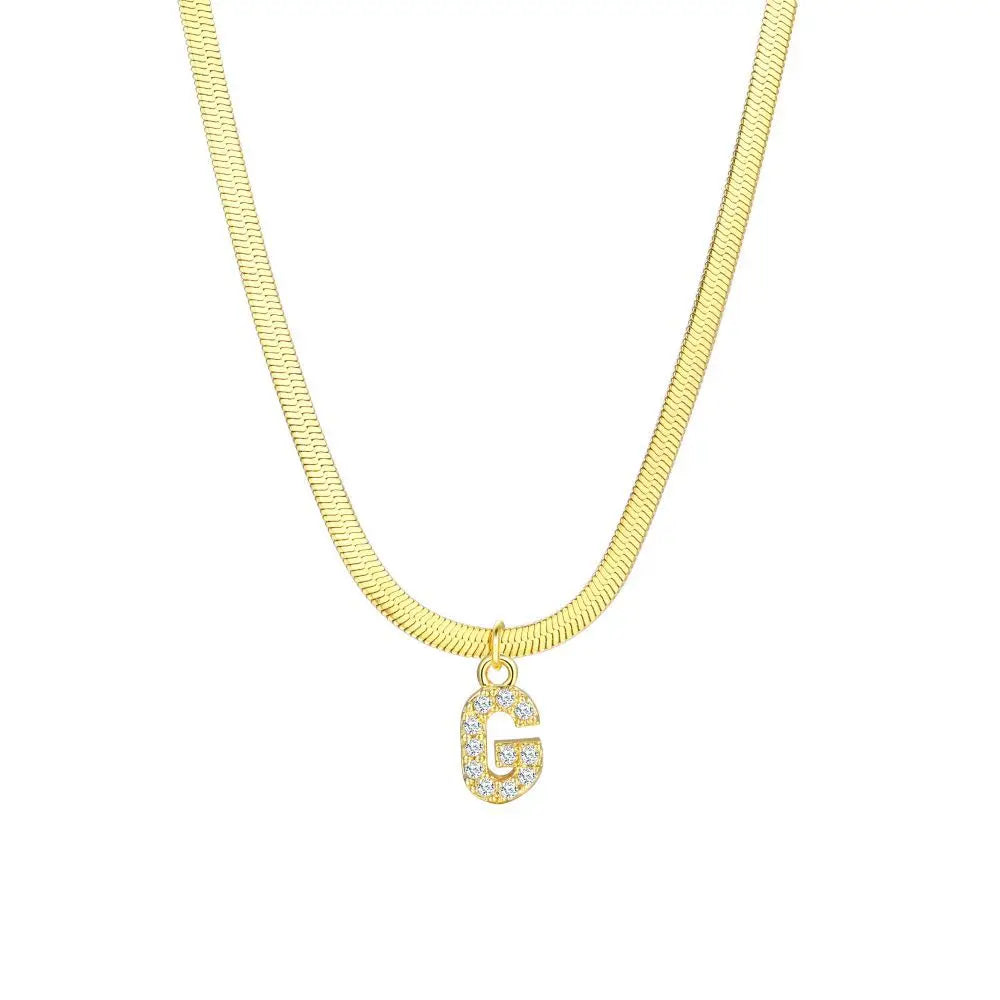 Collar delicado de espiga con inicial de letra y diamante
