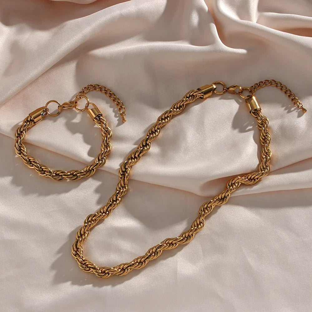 Bracelet et collier en chaîne corde épaisse de 8mm en or 18 carats