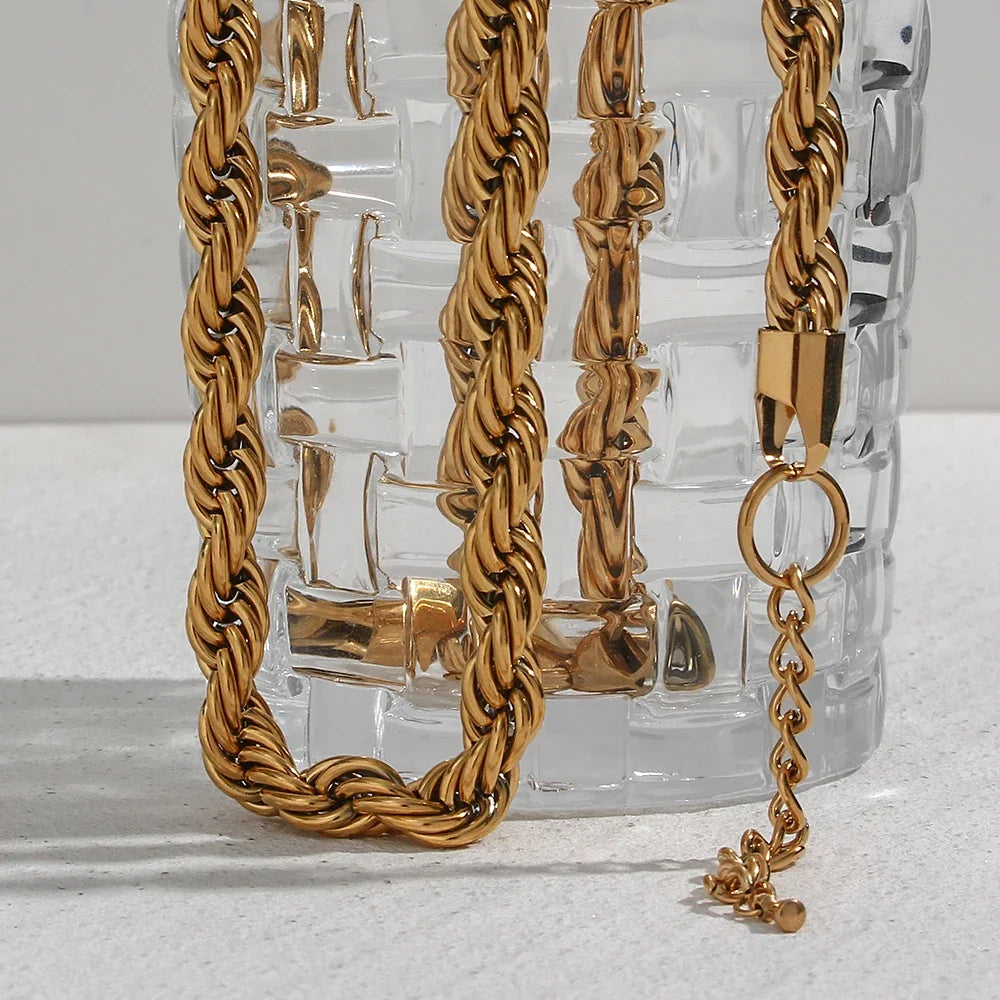 Bracelet et collier en chaîne corde épaisse de 8mm en or 18 carats