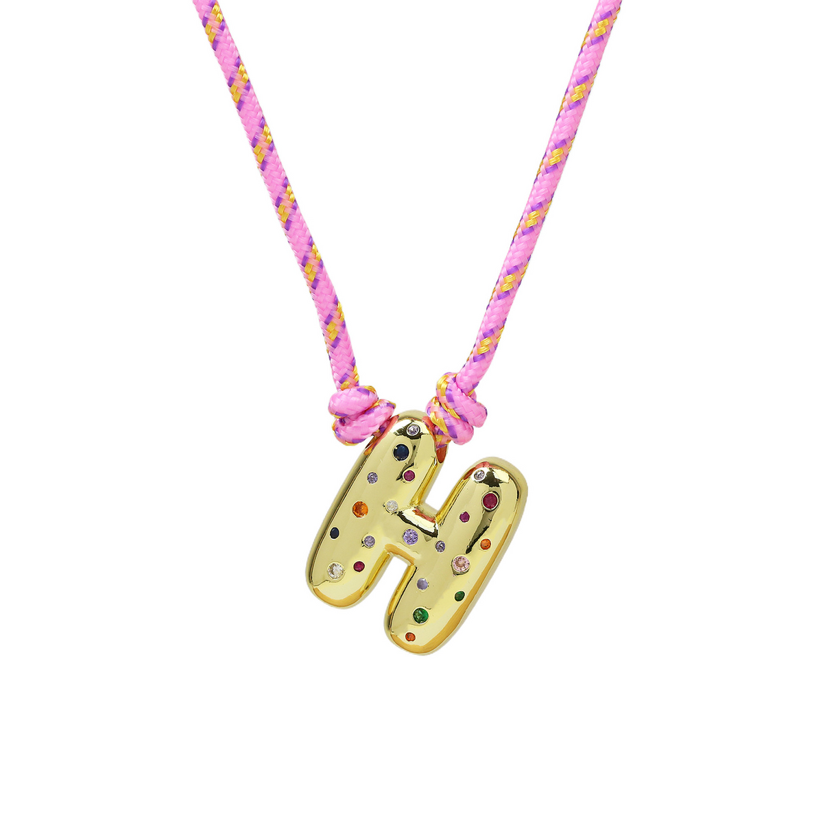 Chunky Gemstone Accented Initial Rope Necklace
