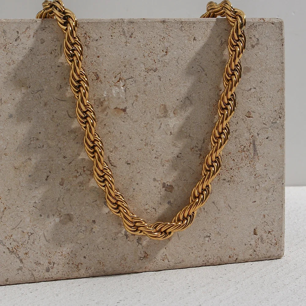 Bracelet et collier en chaîne corde épaisse de 8mm en or 18 carats