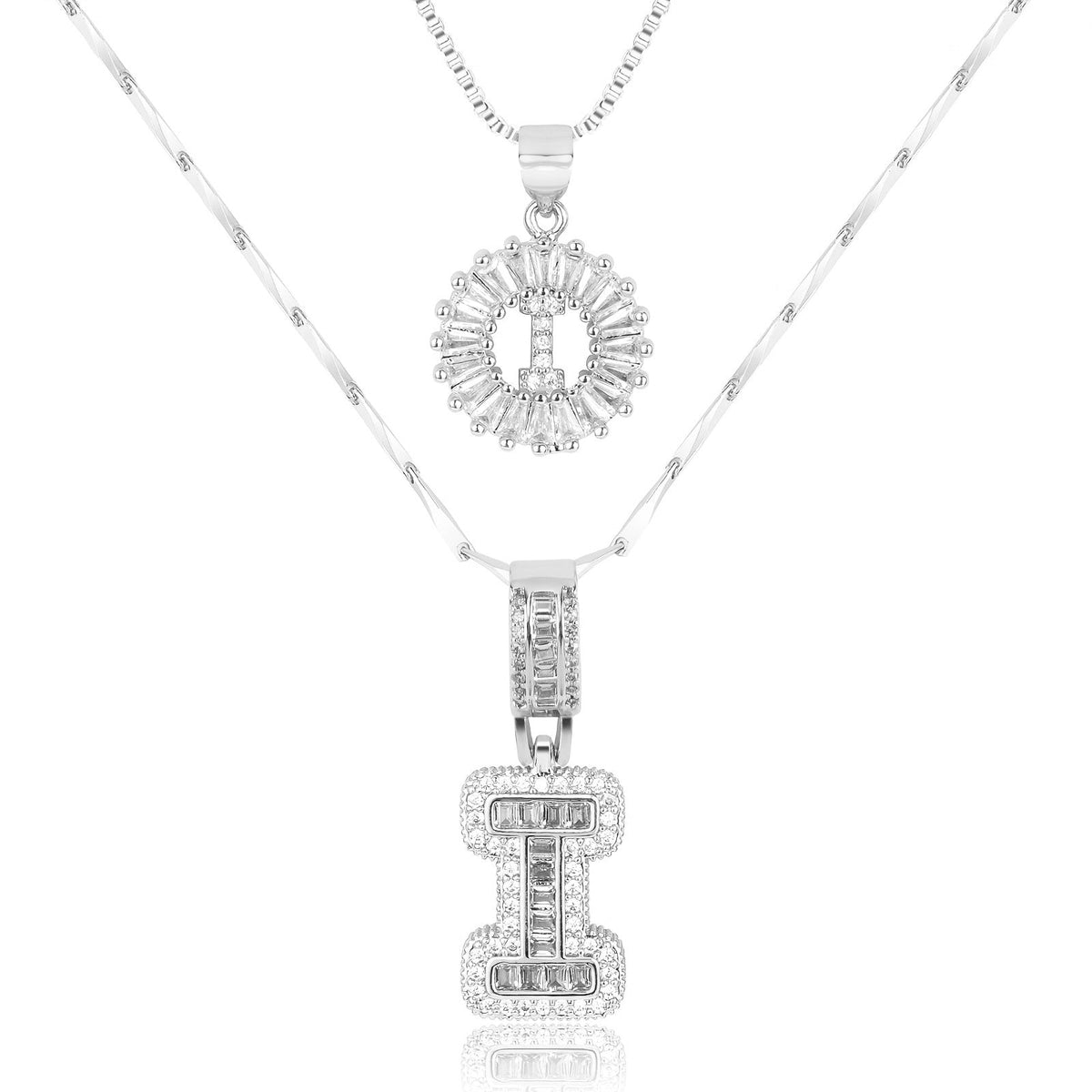 Juego de 2 collares de 14k con inicial de diamante
