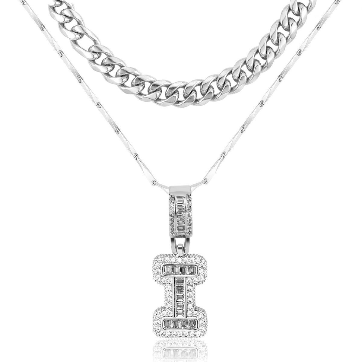 Set di 2 collane a strati in oro 14k, cubana e con iniziale