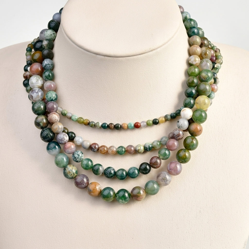 Ensemble de 4 colliers en perles d’agate indienne naturelle