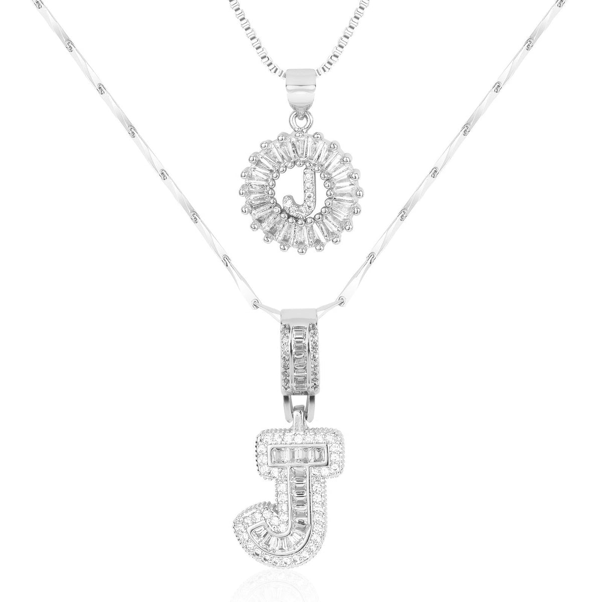 Juego de 2 collares de 14k con inicial de diamante