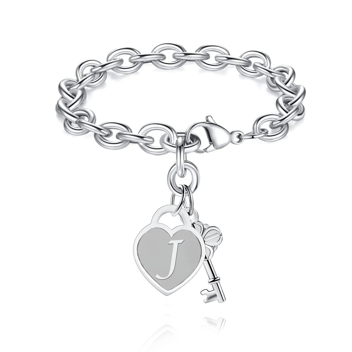 Bracelet imposant à clip avec cœur et initiale en forme de clé