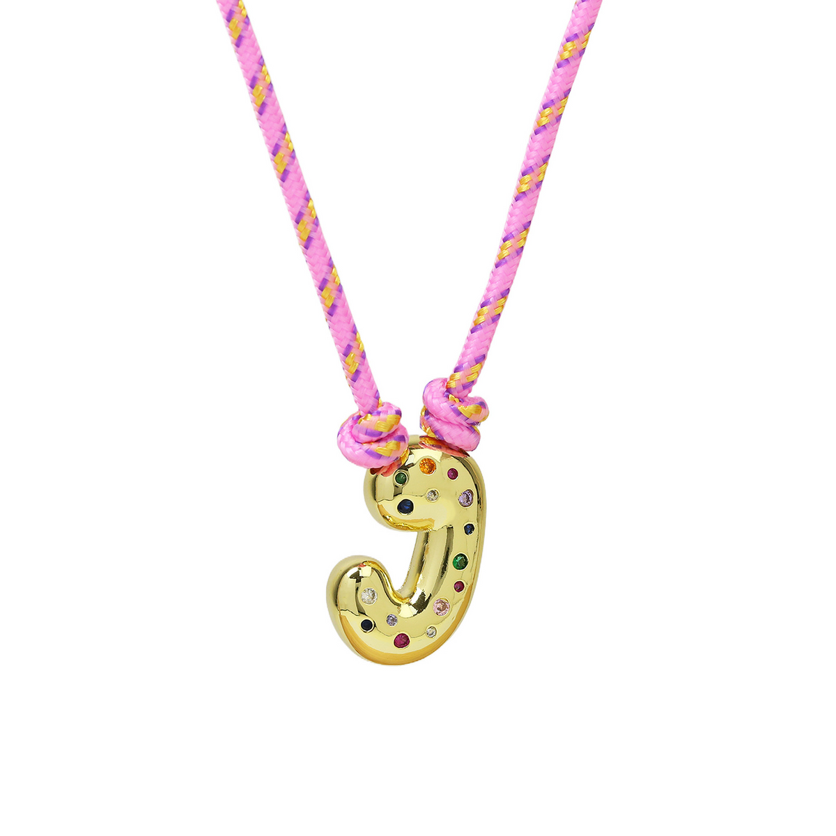 Chunky Gemstone Accented Initial Rope Necklace