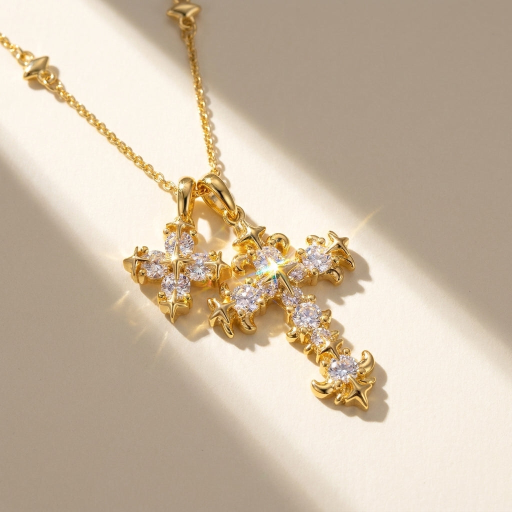 Collier croix floral 18k rehaussé de diamants
