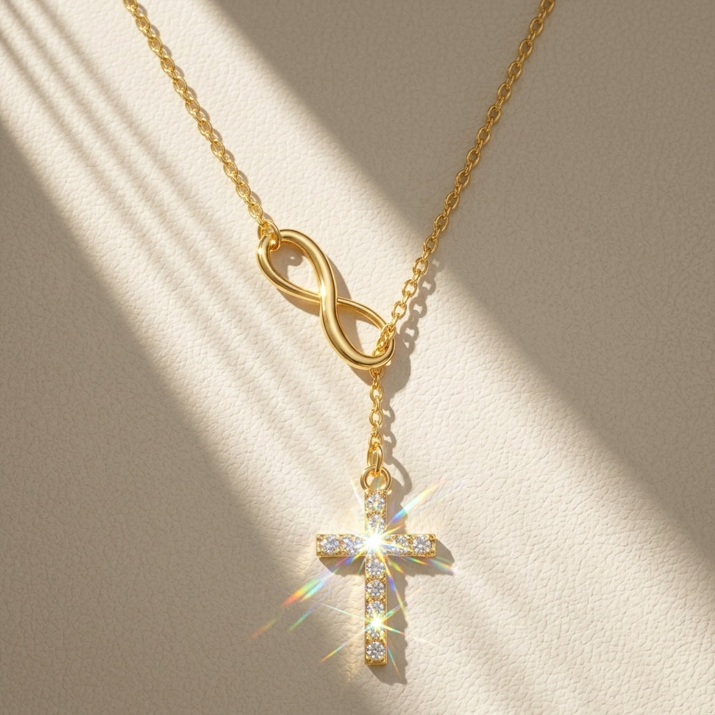 Collier 18k avec croix et cordon symbole de l’infini