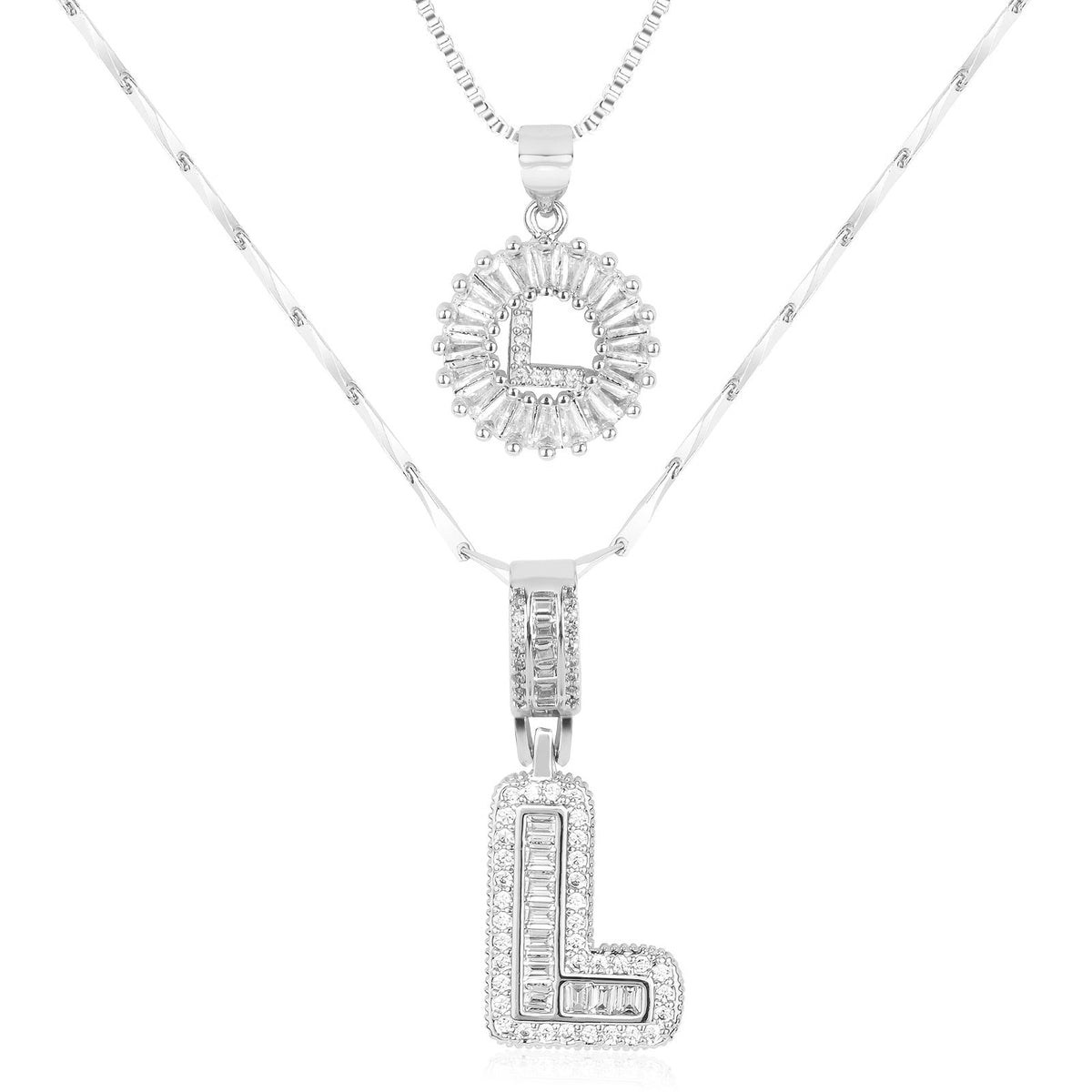 Juego de 2 collares de 14k con inicial de diamante