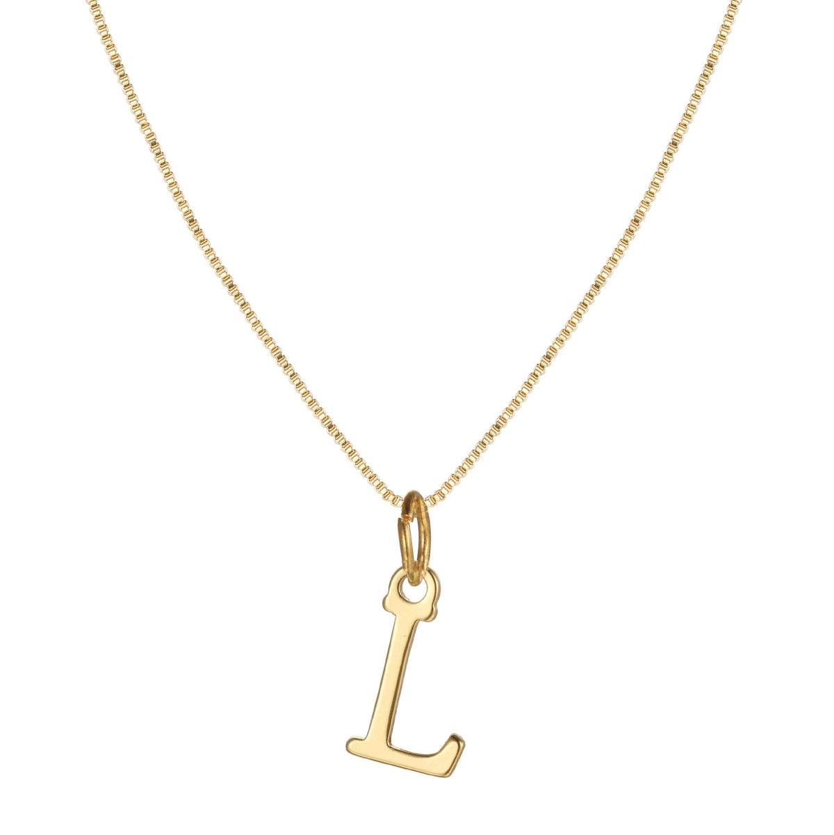 Collar minimalista de 14k con inicial en tipografía serif