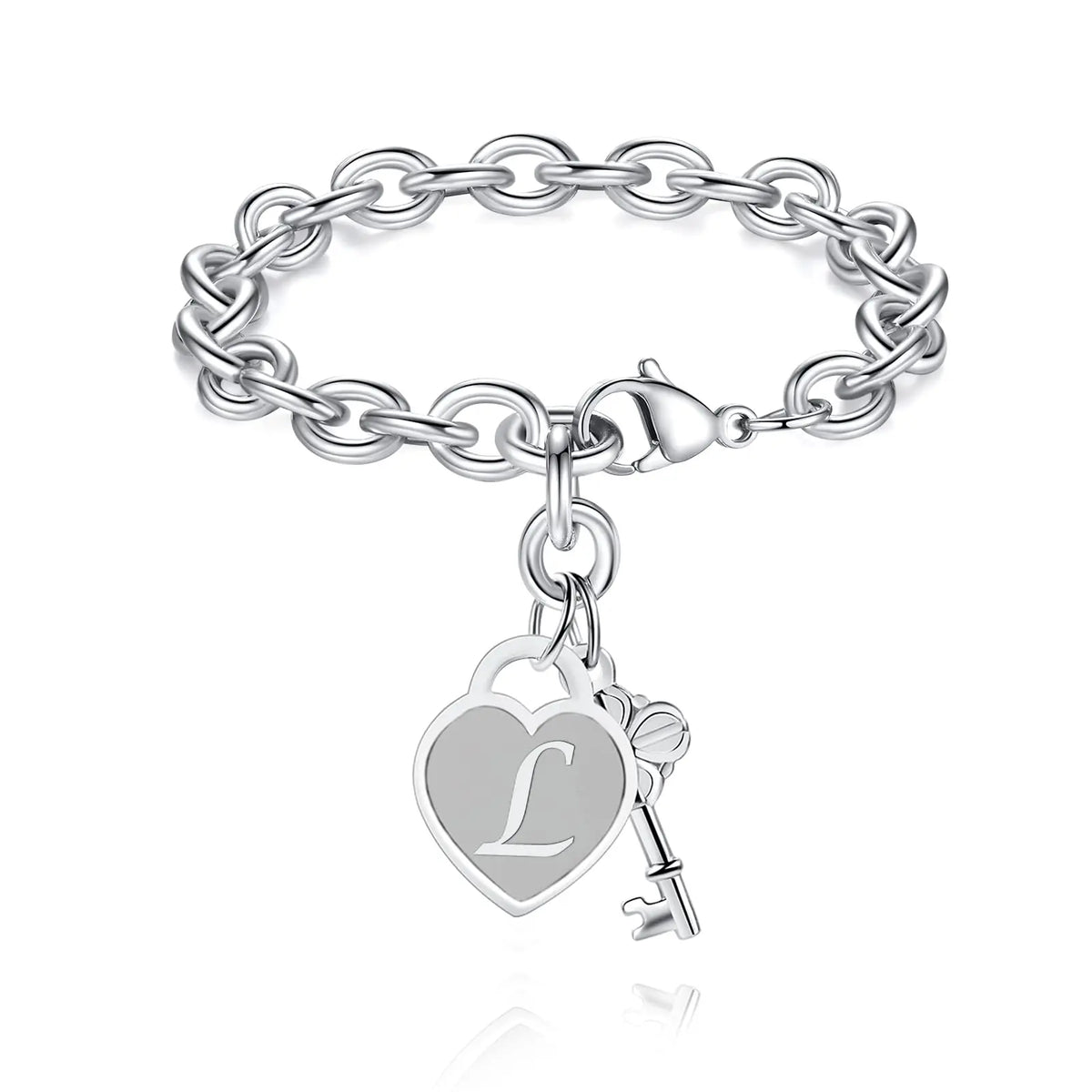 Bracelet imposant à clip avec cœur et initiale en forme de clé