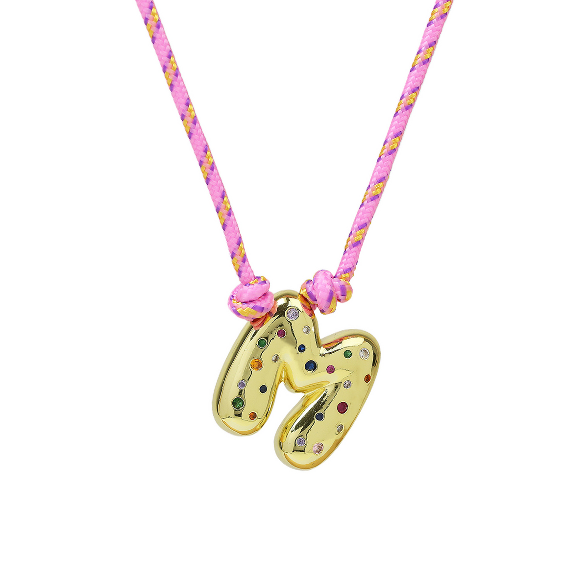 Chunky Gemstone Accented Initial Rope Necklace