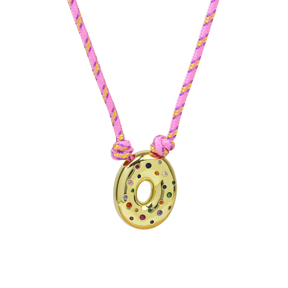 Chunky Gemstone Accented Initial Rope Necklace