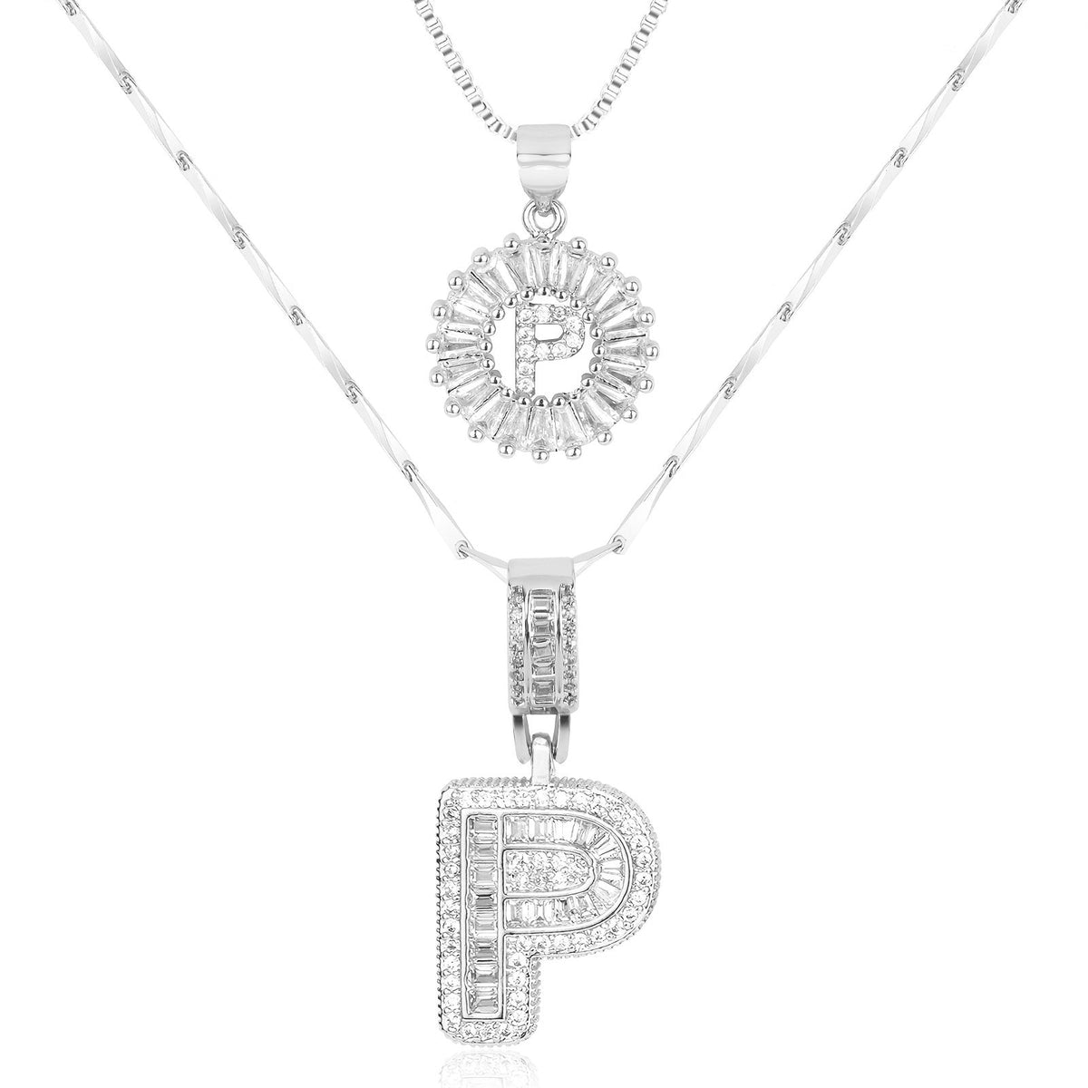 Juego de 2 collares de 14k con inicial de diamante