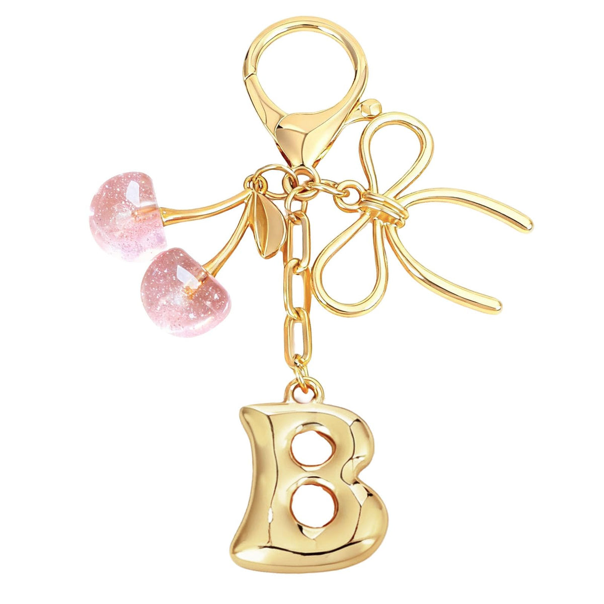 Bubble Initial With Bow & Cherry Bag Charms Keychain
