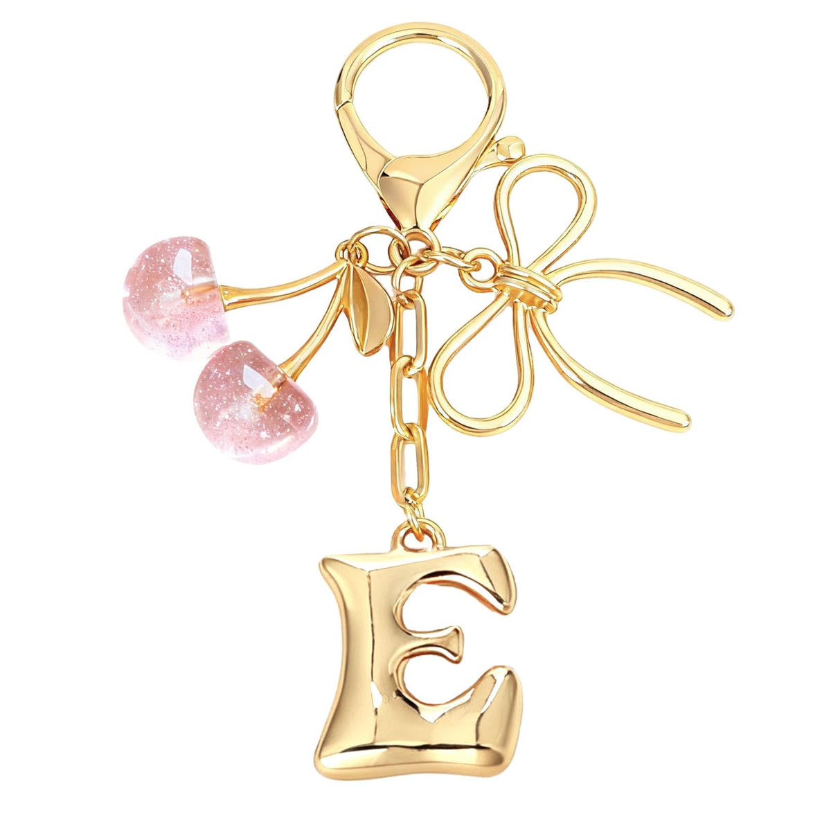 Bubble Initial With Bow & Cherry Bag Charms Keychain