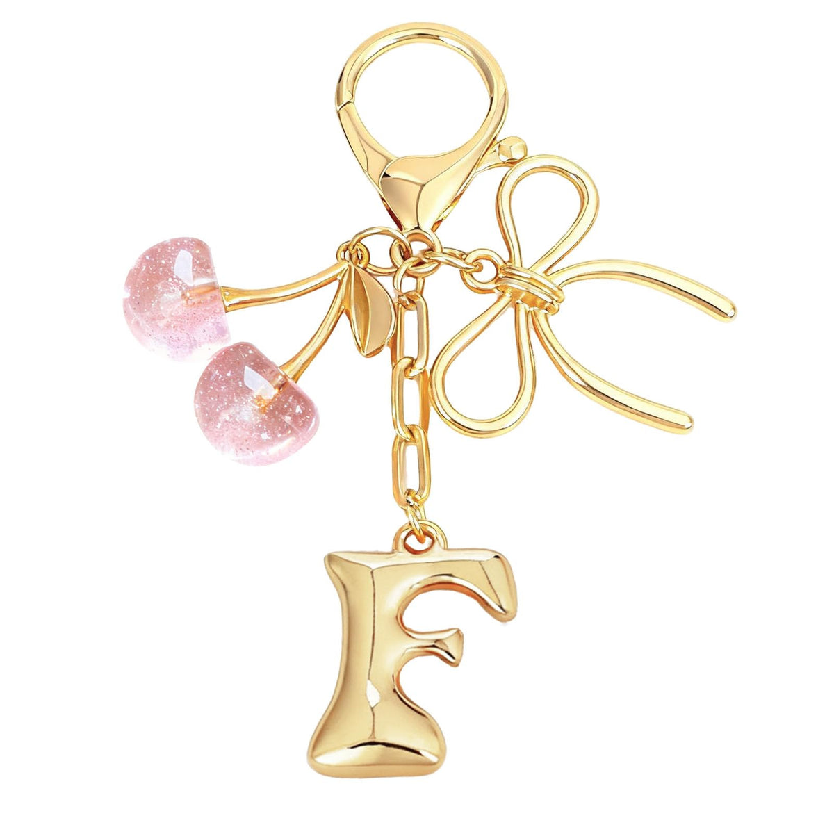Bubble Initial With Bow & Cherry Bag Charms Keychain