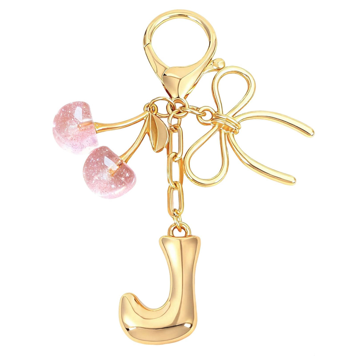 Bubble Initial With Bow & Cherry Bag Charms Keychain