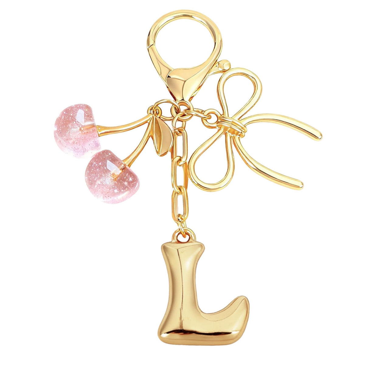 Bubble Initial With Bow & Cherry Bag Charms Keychain