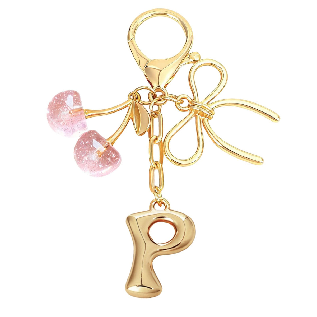 Bubble Initial With Bow & Cherry Bag Charms Keychain
