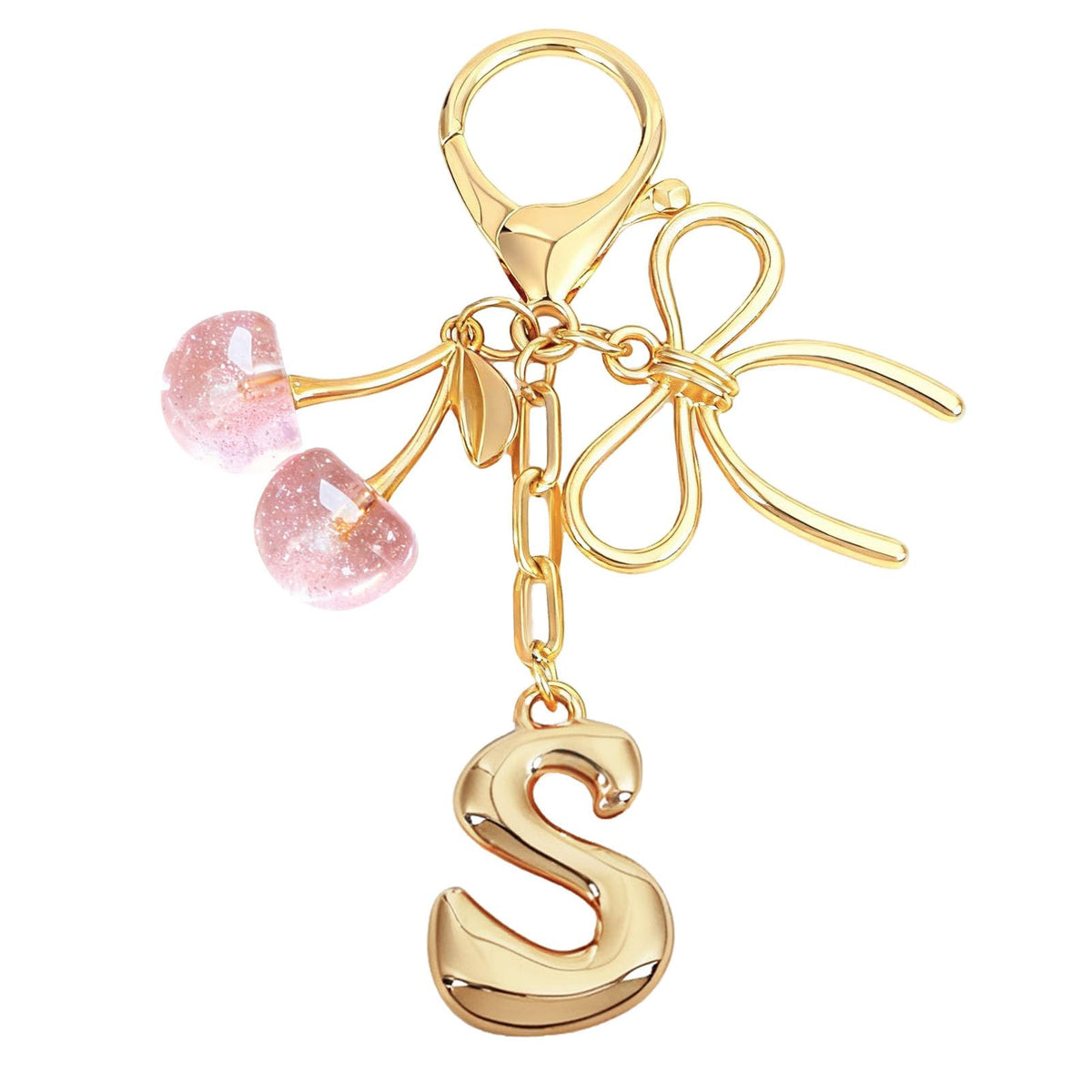 Bubble Initial With Bow & Cherry Bag Charms Keychain