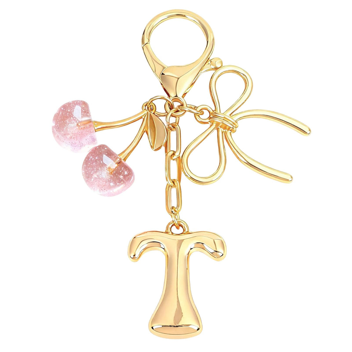 Bubble Initial With Bow & Cherry Bag Charms Keychain