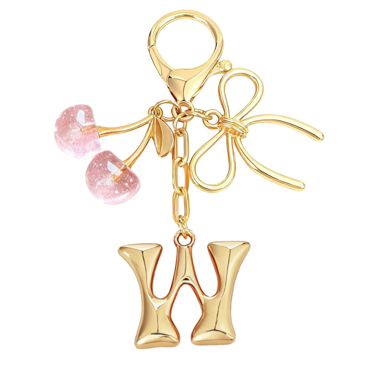 Bubble Initial With Bow & Cherry Bag Charms Keychain