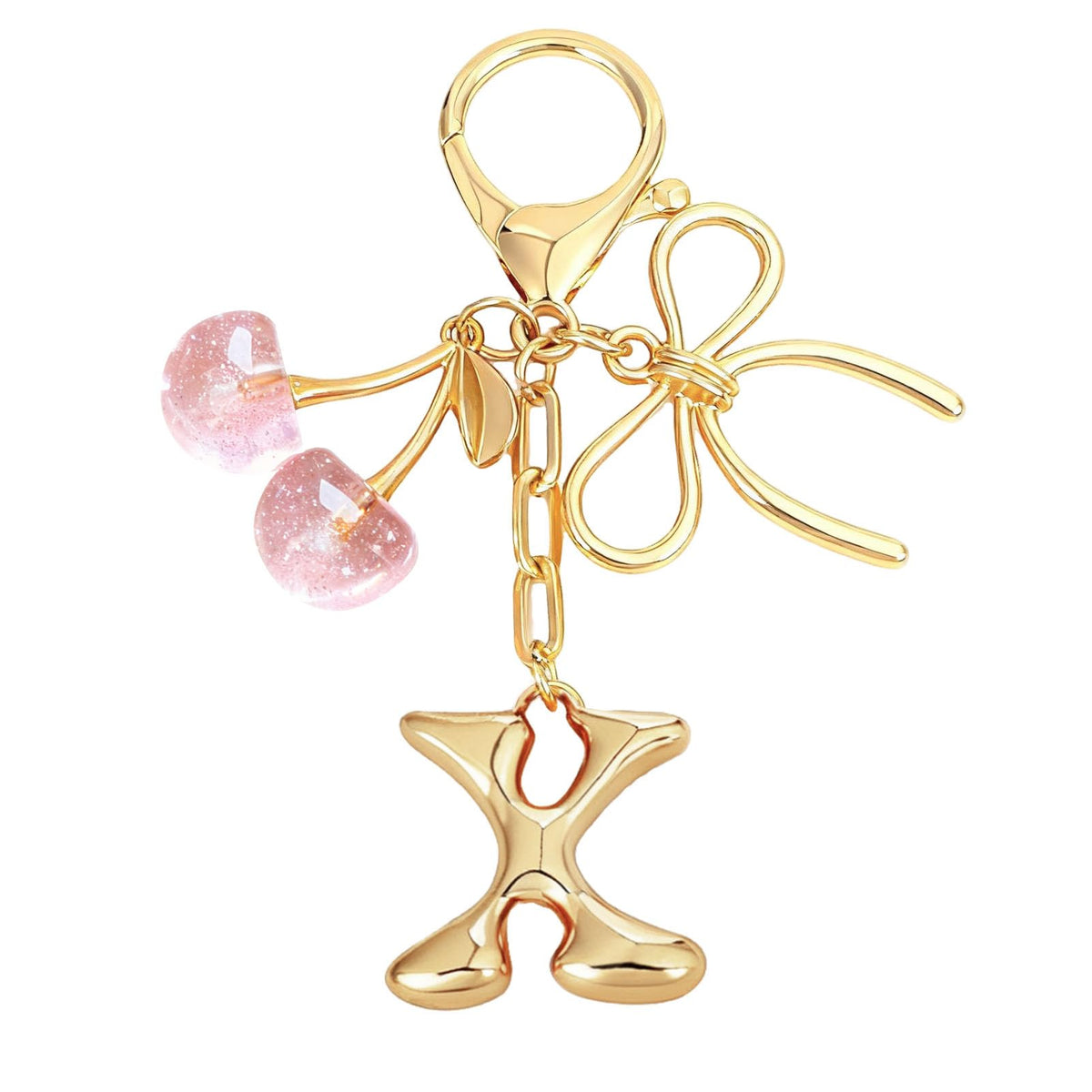 Bubble Initial With Bow & Cherry Bag Charms Keychain