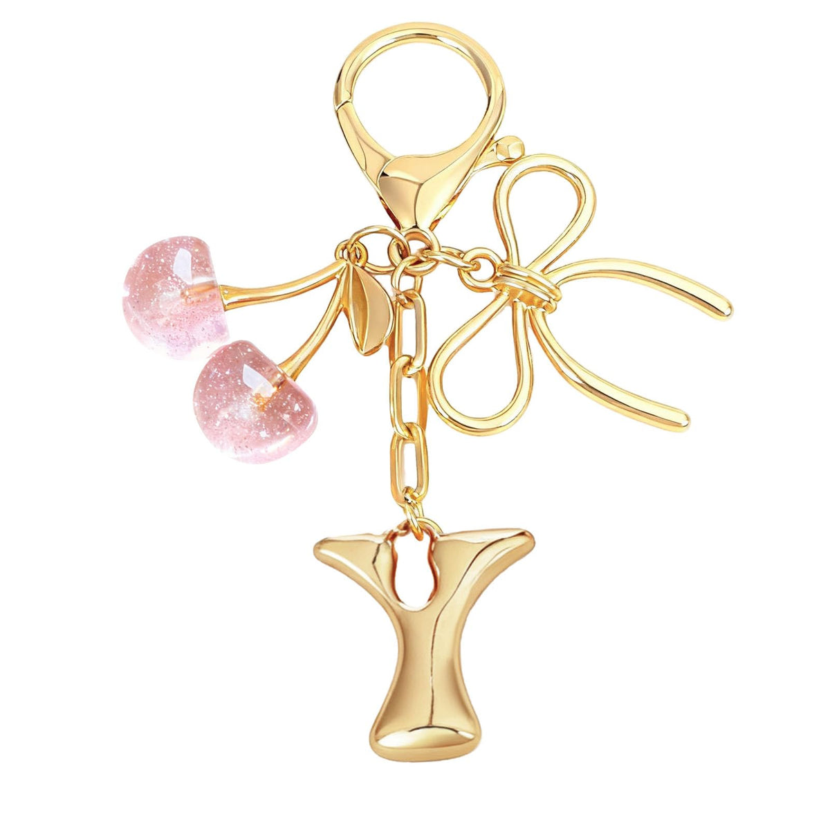 Bubble Initial With Bow & Cherry Bag Charms Keychain