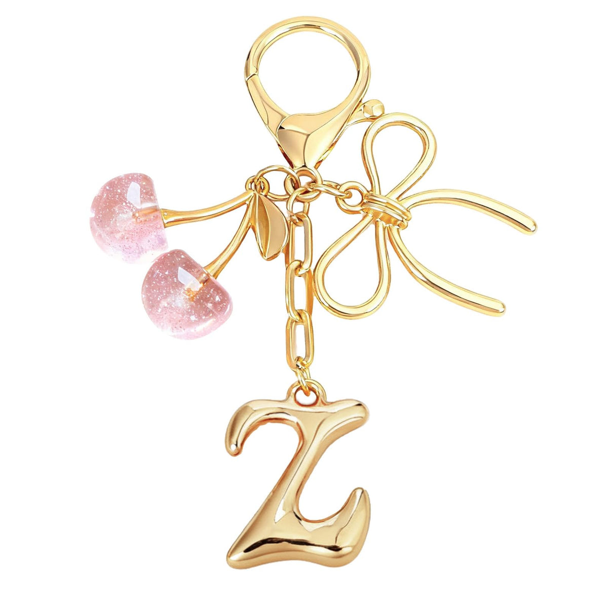 Bubble Initial With Bow & Cherry Bag Charms Keychain