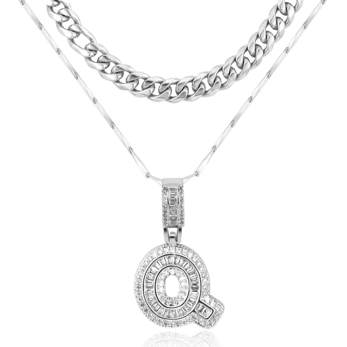 Set di 2 collane a strati in oro 14k, cubana e con iniziale