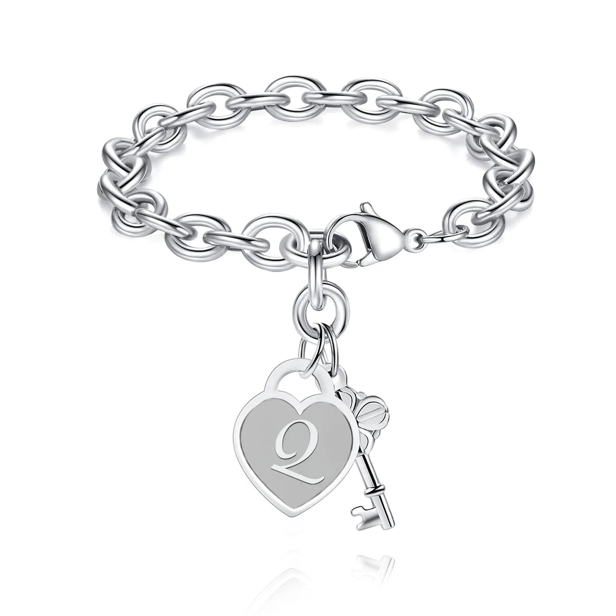 Bracelet imposant à clip avec cœur et initiale en forme de clé