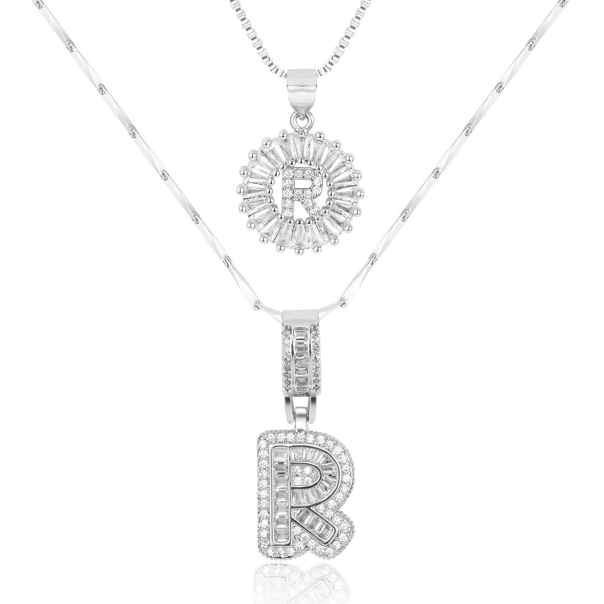 Juego de 2 collares de 14k con inicial de diamante