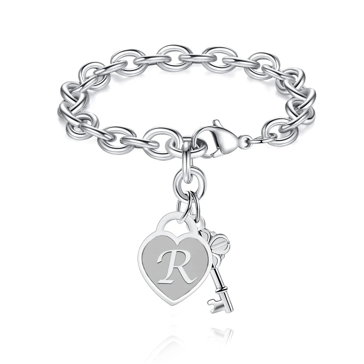 Bracelet imposant à clip avec cœur et initiale en forme de clé