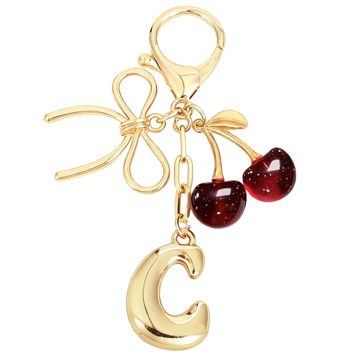 Bubble Initial With Bow & Cherry Bag Charms Keychain