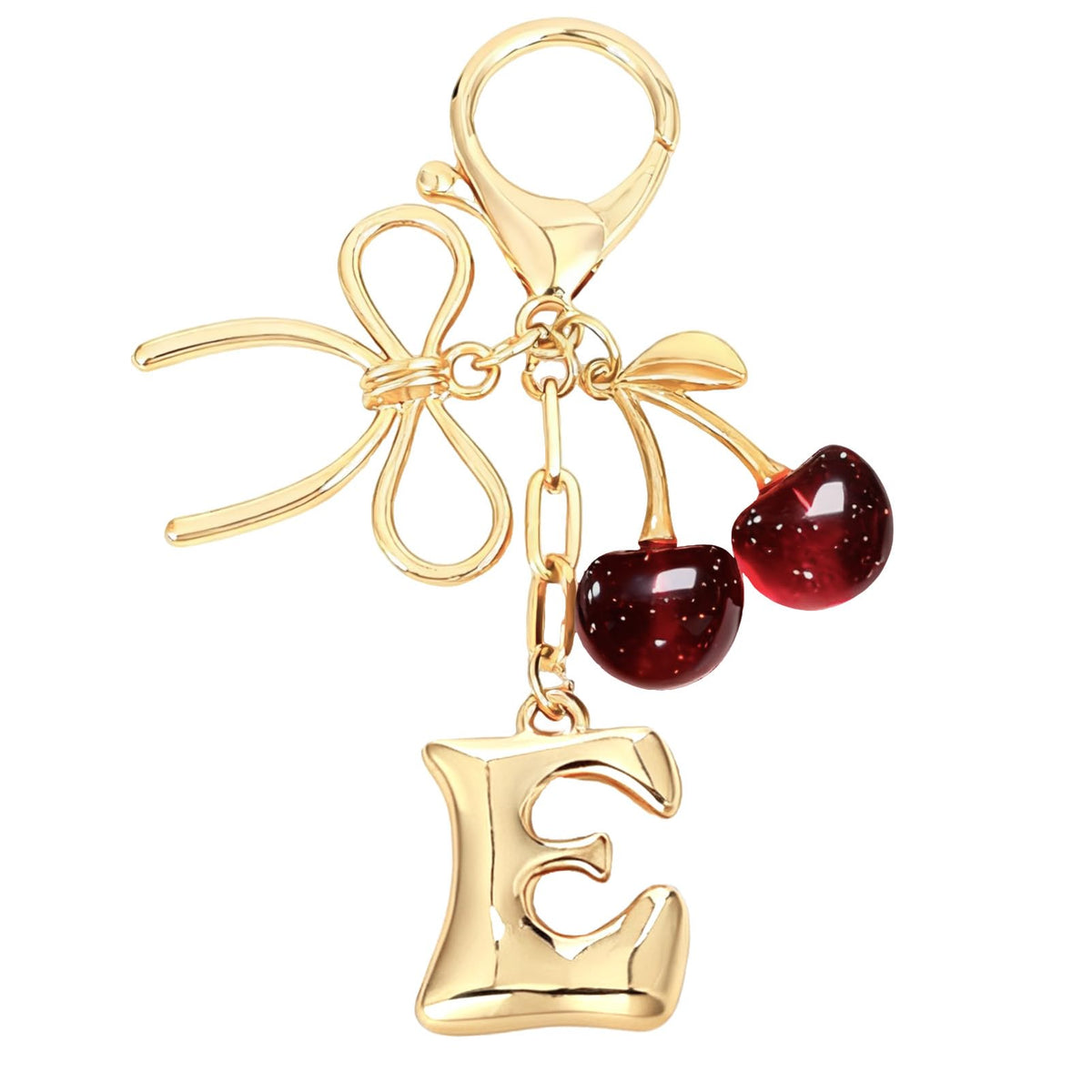 Bubble Initial With Bow & Cherry Bag Charms Keychain