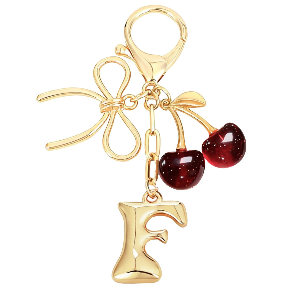 Bubble Initial With Bow & Cherry Bag Charms Keychain