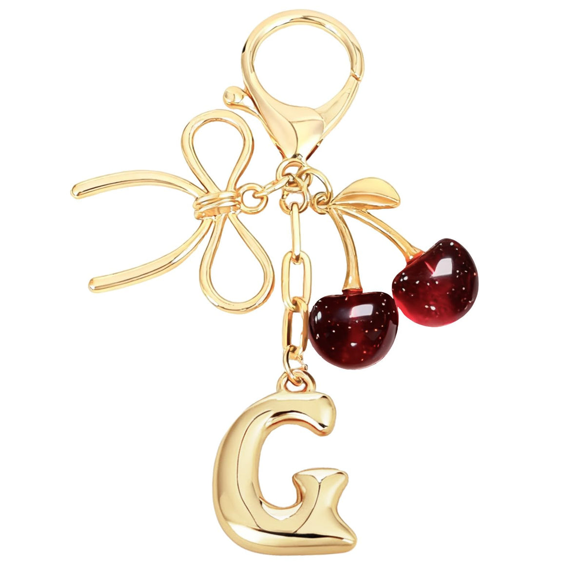 Bubble Initial With Bow & Cherry Bag Charms Keychain