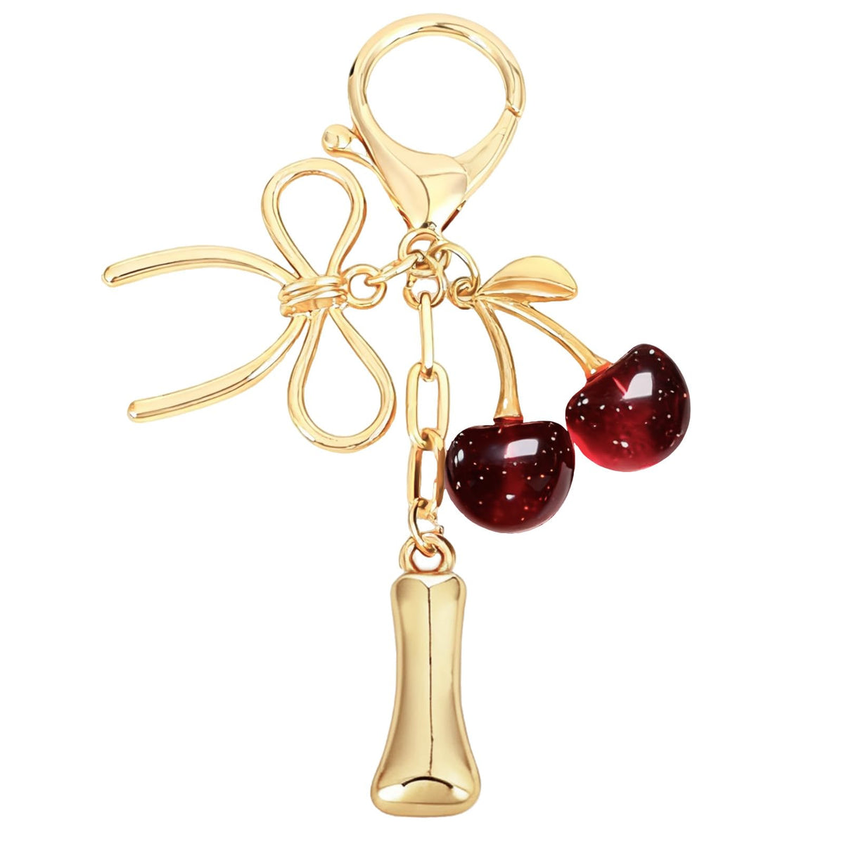 Bubble Initial With Bow & Cherry Bag Charms Keychain