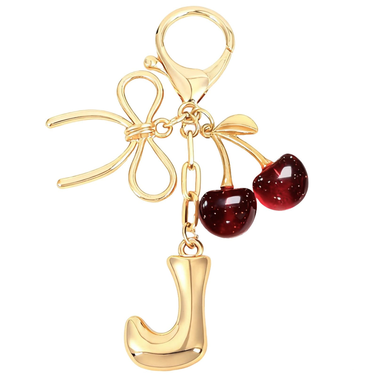 Bubble Initial With Bow & Cherry Bag Charms Keychain