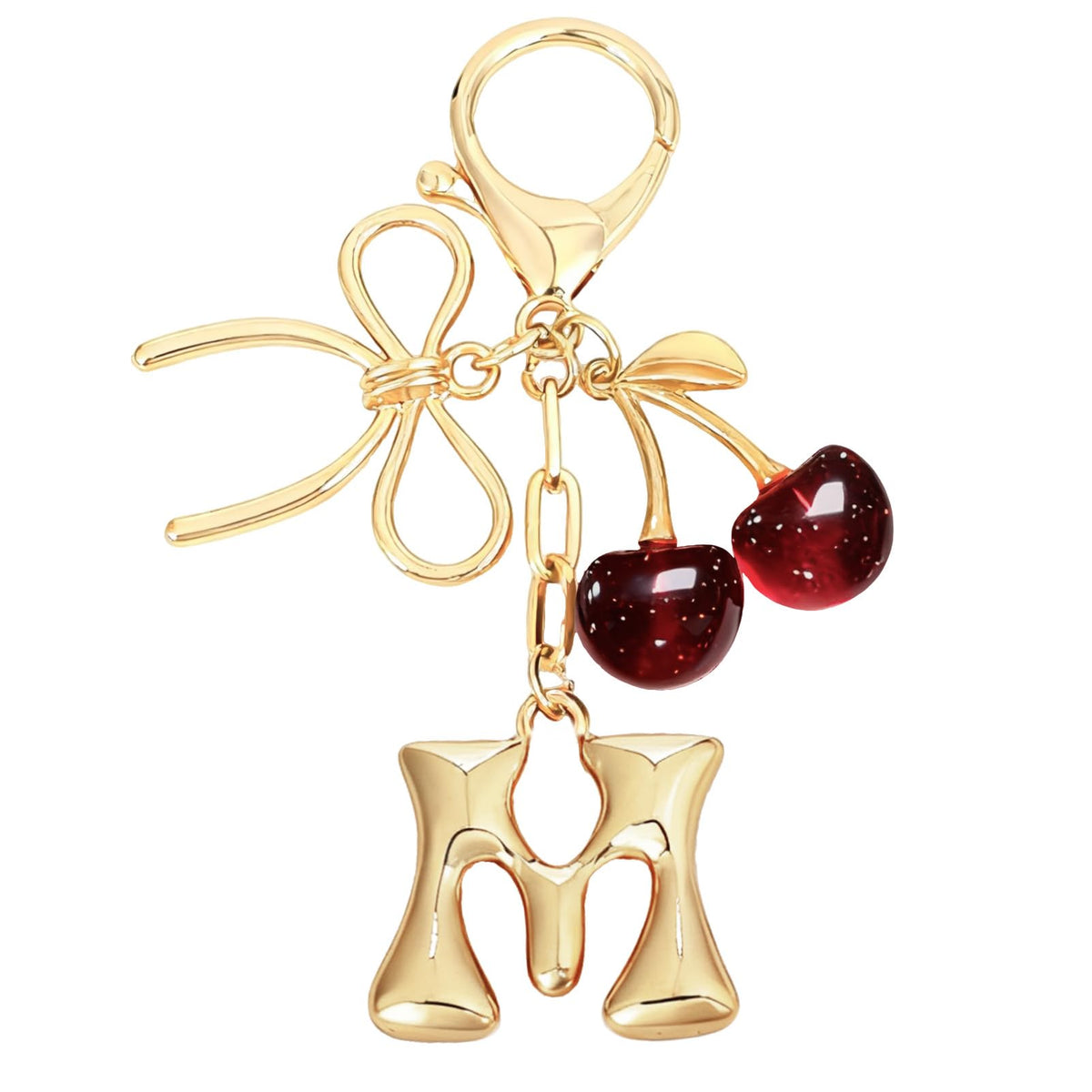 Bubble Initial With Bow & Cherry Bag Charms Keychain