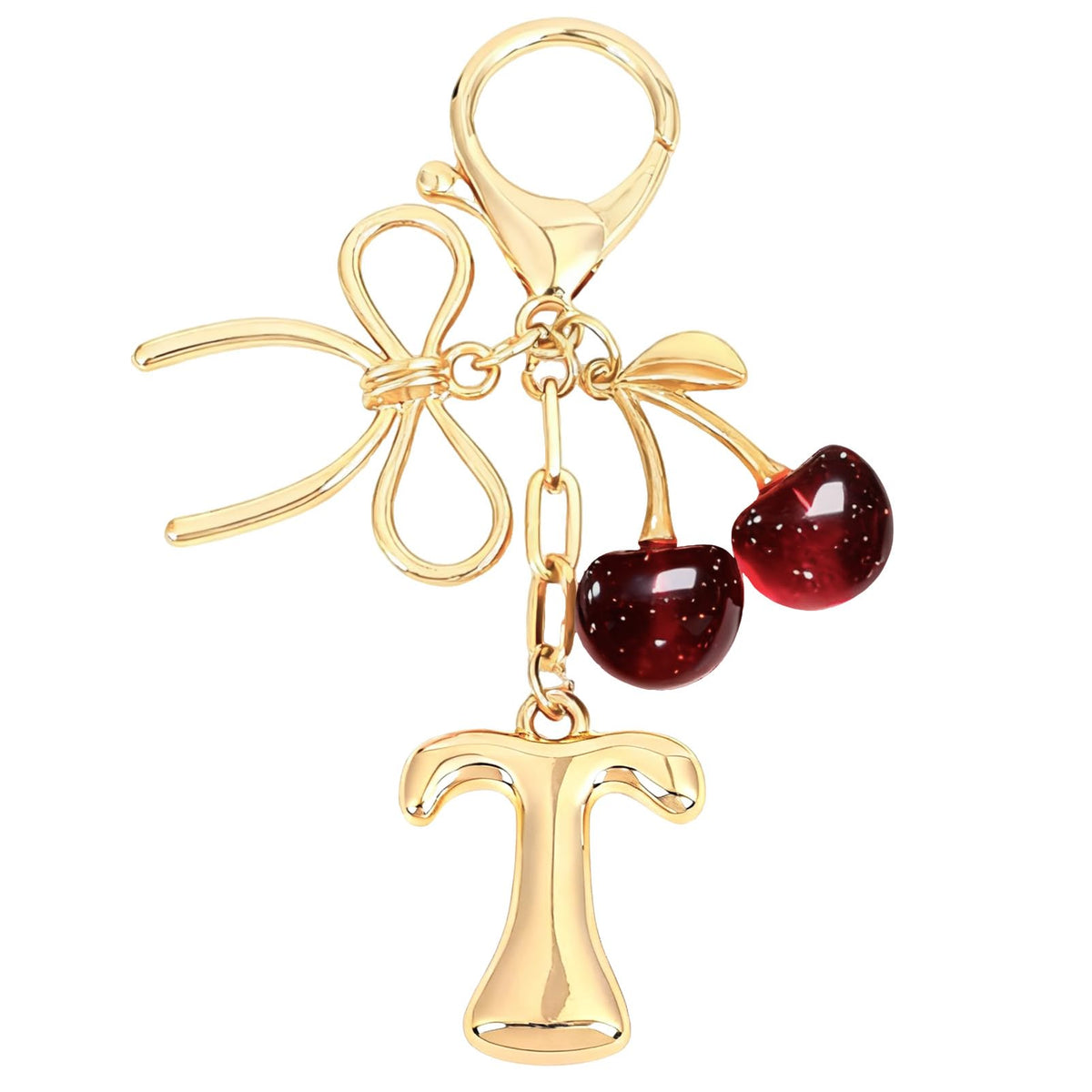 Bubble Initial With Bow & Cherry Bag Charms Keychain