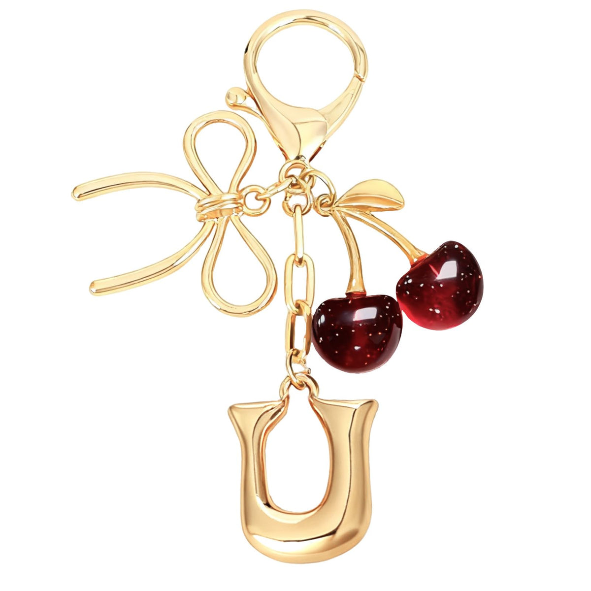 Bubble Initial With Bow & Cherry Bag Charms Keychain