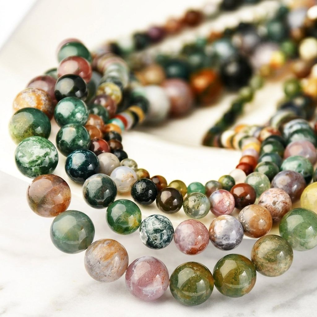 Ensemble de 4 colliers en perles d’agate indienne naturelle