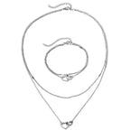 Juego de collar y pulsera con corazones dobles, eslabones curb y de cadena delicados