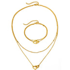 Juego de collar y pulsera con corazones dobles, eslabones curb y de cadena delicados