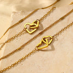 Juego de collar y pulsera con corazones dobles, eslabones curb y de cadena delicados